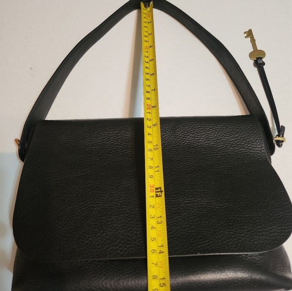 Fossil Black PEBBLED Leather FLAP Shoulder Bag, EUC - Picture 11 of 17